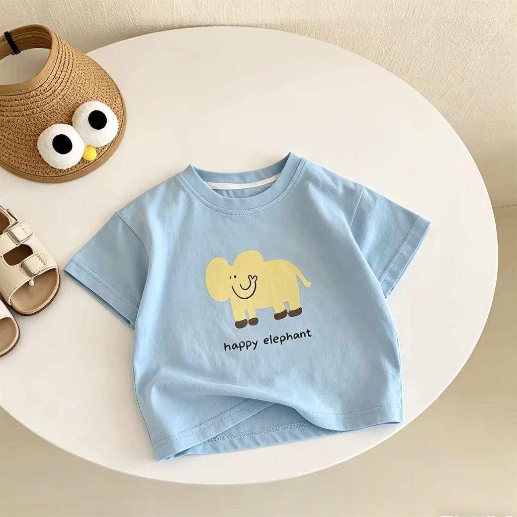 T-shirt imprimé dessin animé à manches courtes en pur coton
