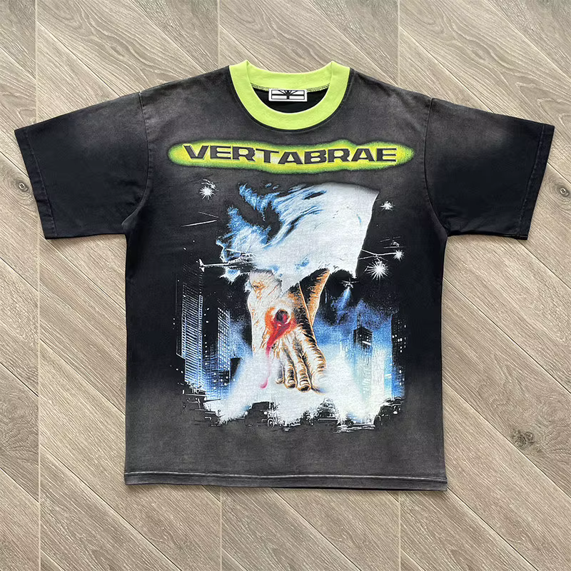 T-shirt décontracté à manches courtes pour hommes et femmes Vertabrae American Street Dark Rap Day Foot VERTEE5