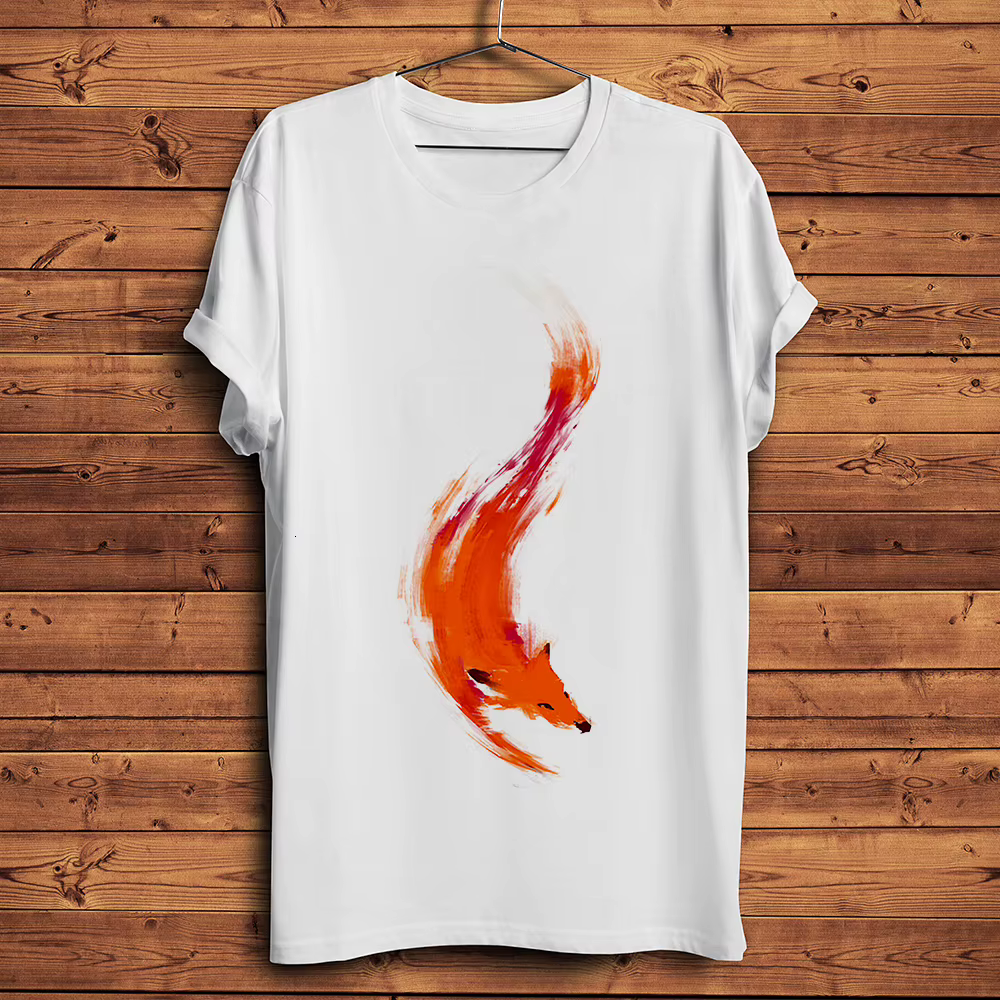 Aquarelle renard rouge drôle naturel t-shirt hommes à manches courtes col rond décontracté anime