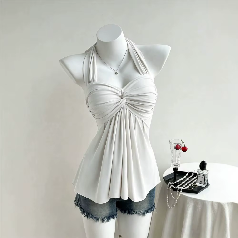 Robe Halter pour femmes, sexy et plissée, sans bretelles