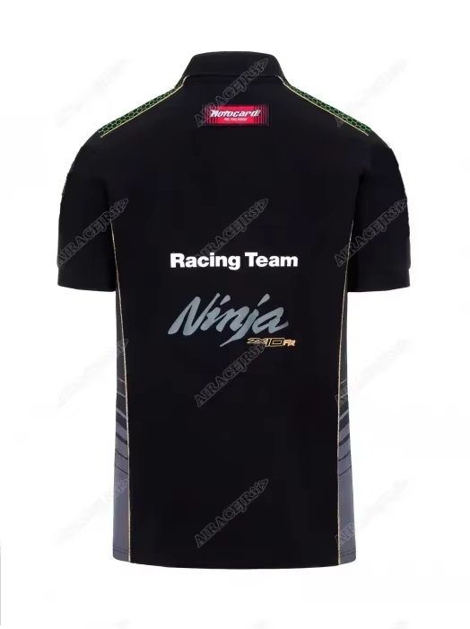 T-shirt de moto Kawasaki Racing Sport Motos GP pour homme, manches courtes, respirant, décontracté, noir et vert, style polo