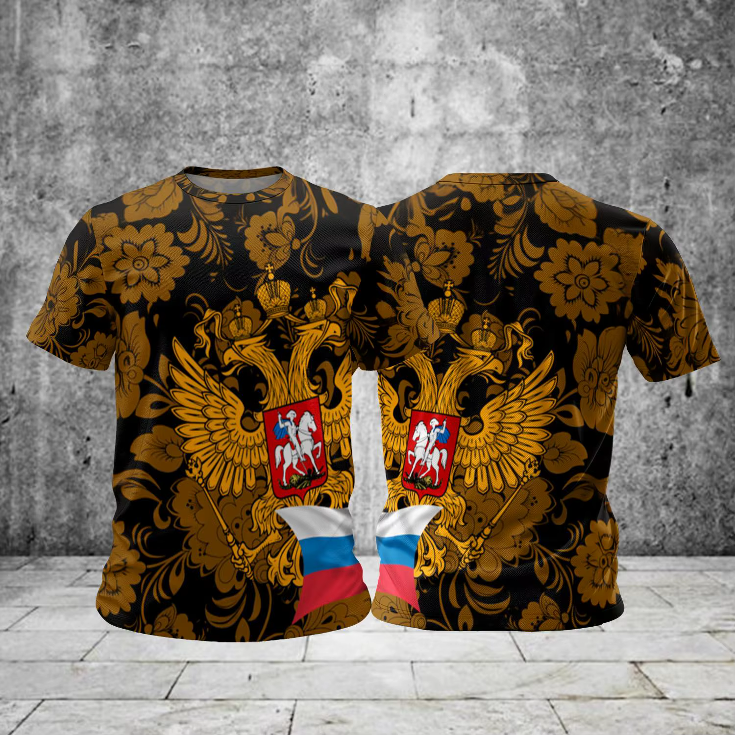 Russie hommes T-shirts décontracté ample col rond drapeau russe à manches courtes hauts