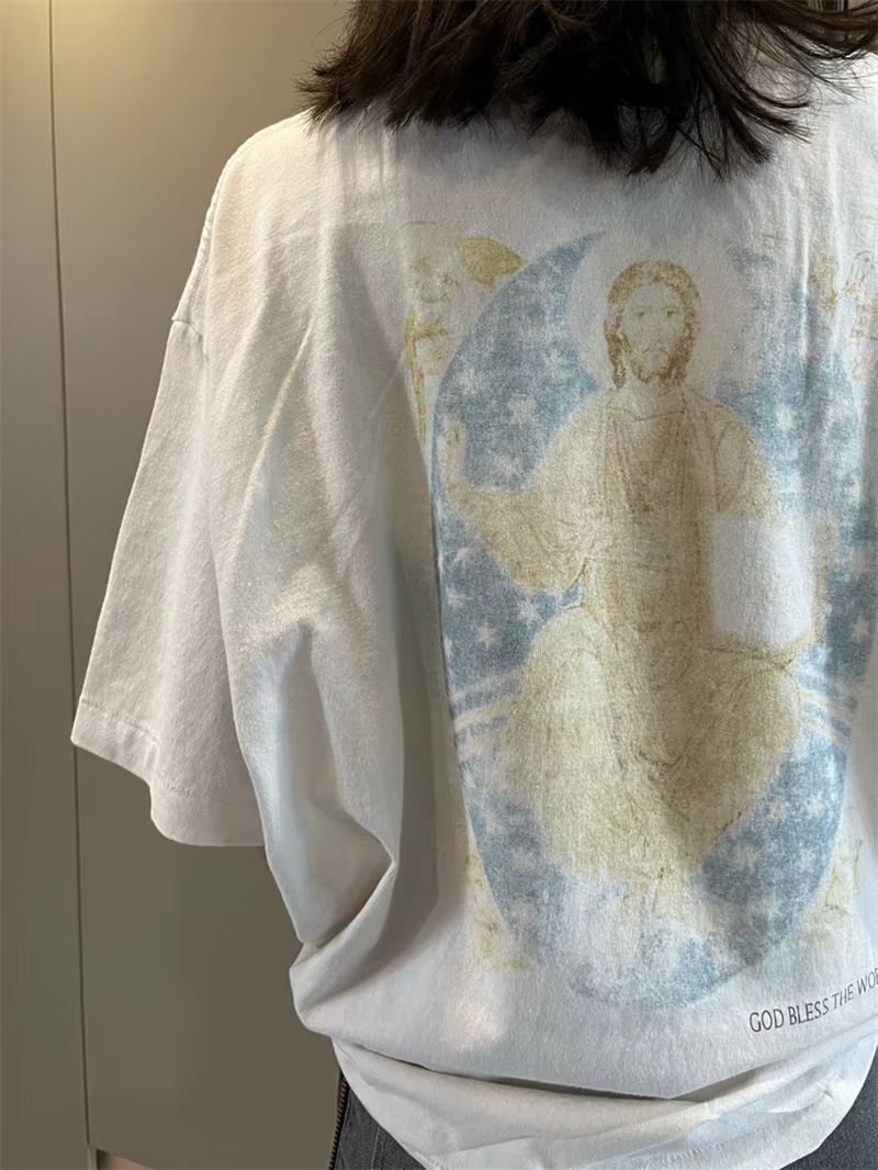 Vintage rétro hauts Alphabet imprimé tête vierge à manches courtes haute rue