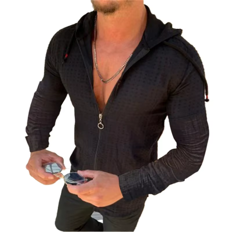 Mode d'été sans manches/long/manches courtes sweat à capuche fermeture éclair t-shirt décontracté imprimé à carreaux point ouvert plage Protection solaire vêtements