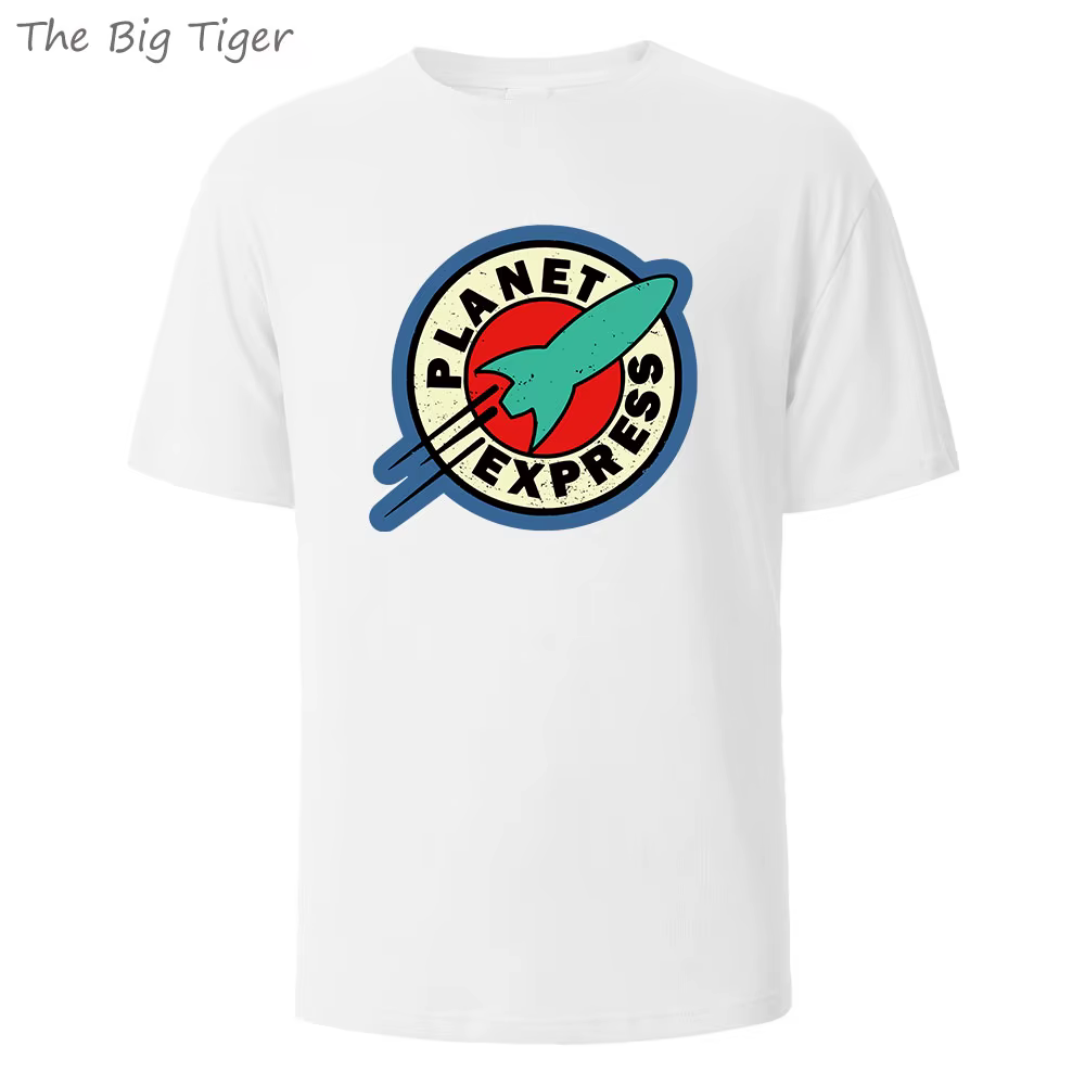Planet Express imprimé respirant col rond hommes T-shirt pur coton Simple à la mode tenue décontracté léger doux