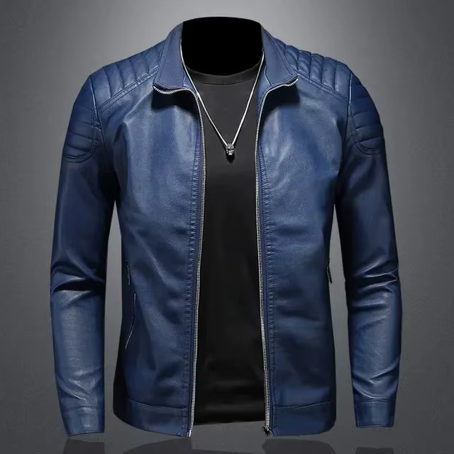 Veste en cuir à revers pour hommes
