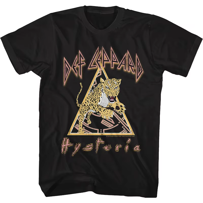 Nouveau t-shirt pour homme des années 1980 Def Leppard avec motif léopard directement vaporisé