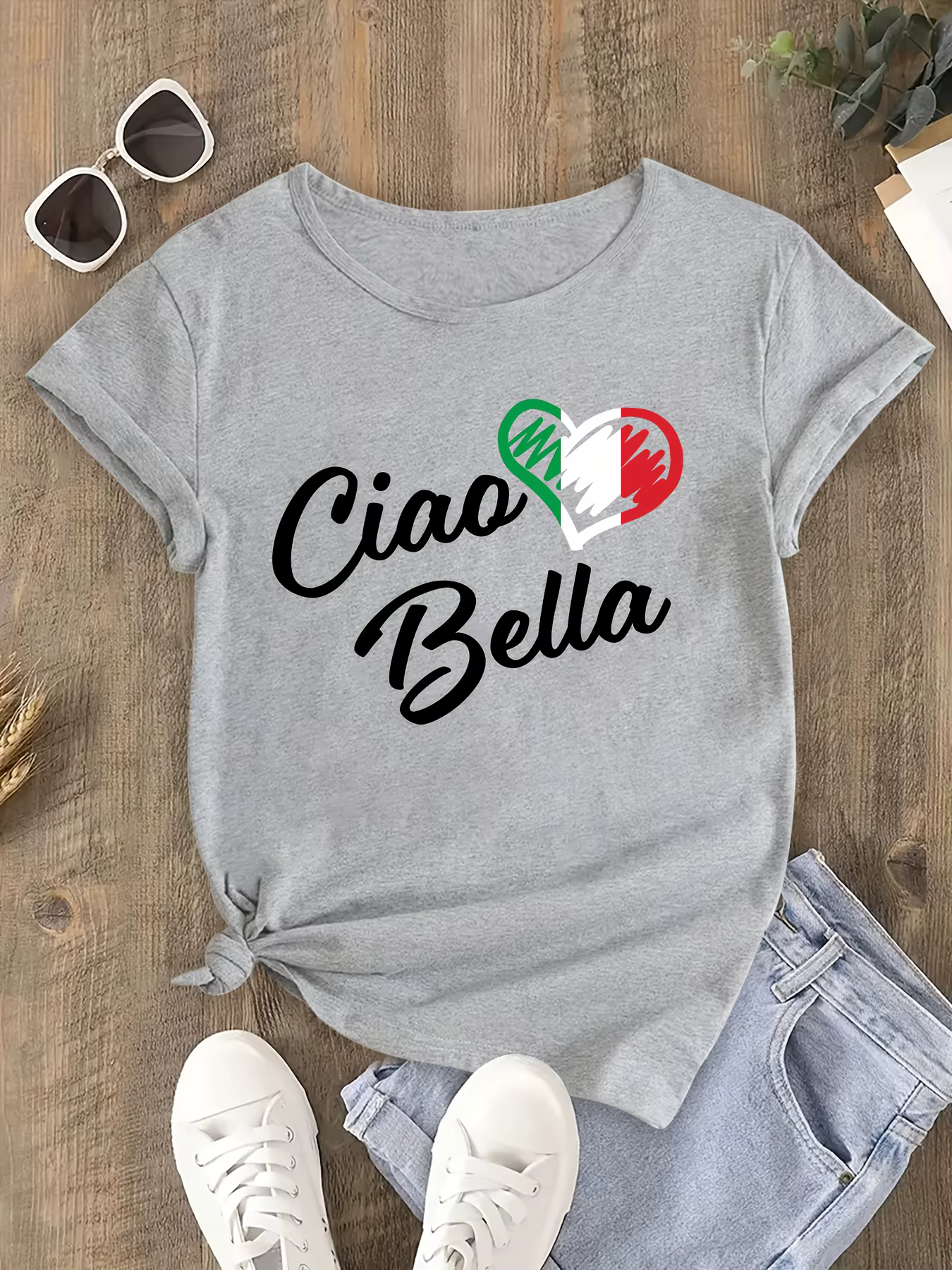 Haut d'été à thème italien avec imprimé cœur Ciao Bella et couleurs du drapeau