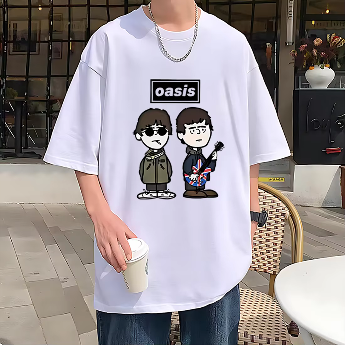 Groupe de Rock britannique o-oasis Live 25 T-shirt punk hommes femmes dessin animé vintage Hip Hop streetwear 100% coton
