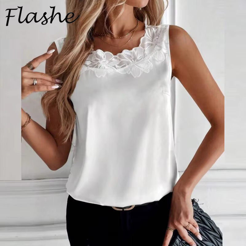 T-shirt en dentelle blanche pour femme, haut sexy, à la mode