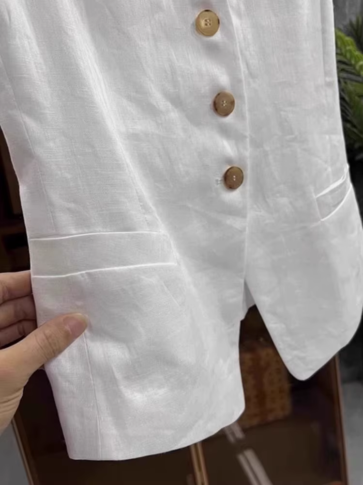 Mode lin blanc sans manches costume gilet pour femmes printemps été haute qualité rétro élégant col en v coton lin