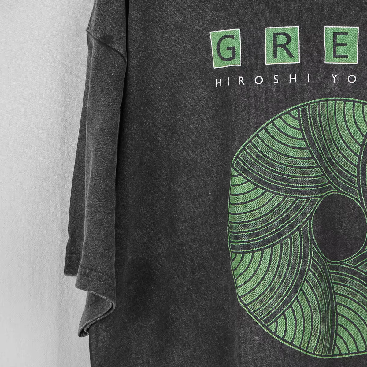 Hiroshi Yoshimura T-Shirt vert Inoyama Land Brian Eno lavé ample épaule tombante rétro hommes manches courtes surdimensionné chemise en coton