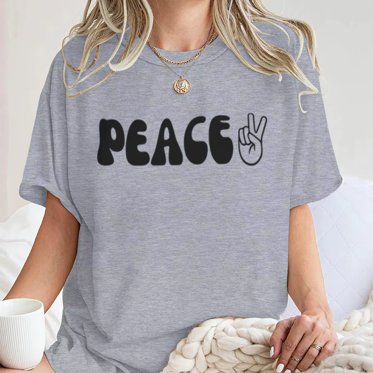 T-shirts de couple imprimés « Peace/I Come in Peace »