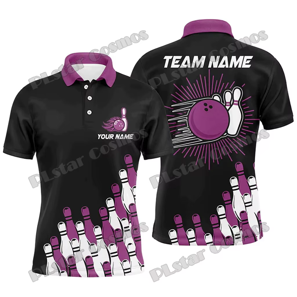 Rétro Bowling Team Option multicolore Nom personnalisé 3D Imprimé Mode Polo pour hommes Été Unisexe
