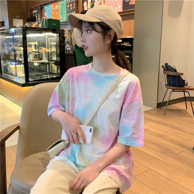 T-shirt à manches courtes en coton coloré pour femmes