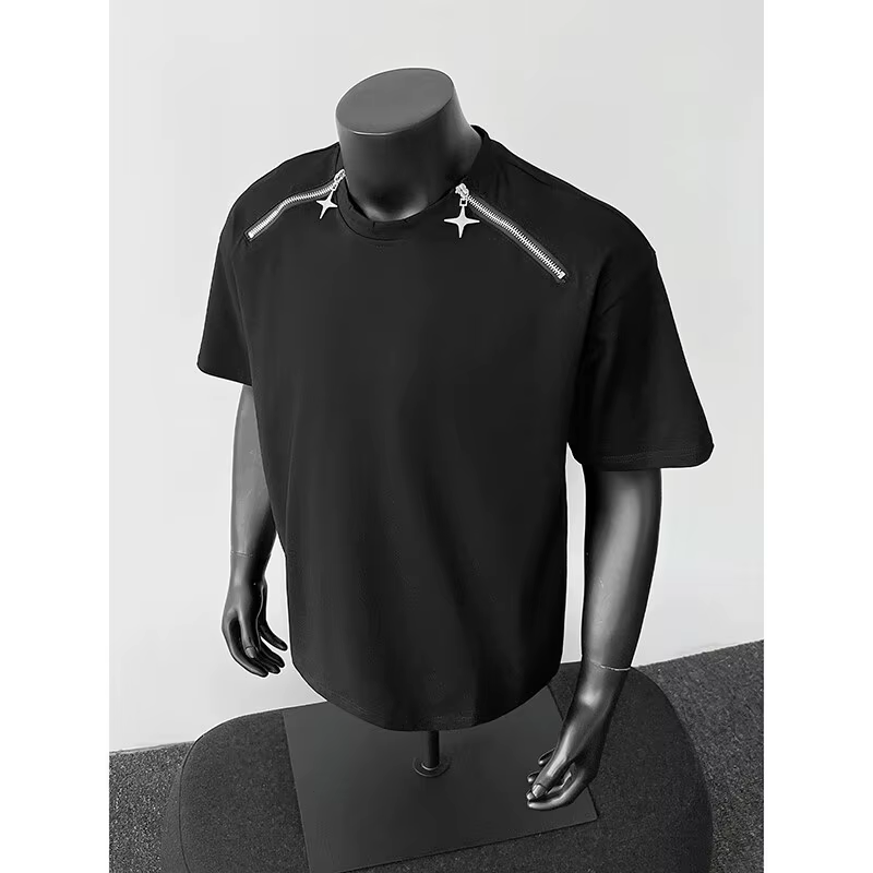 Respirant hommes col rond T-Shirt homme Zip détail Design tendance nouveau Streetwear urbain décontracté été