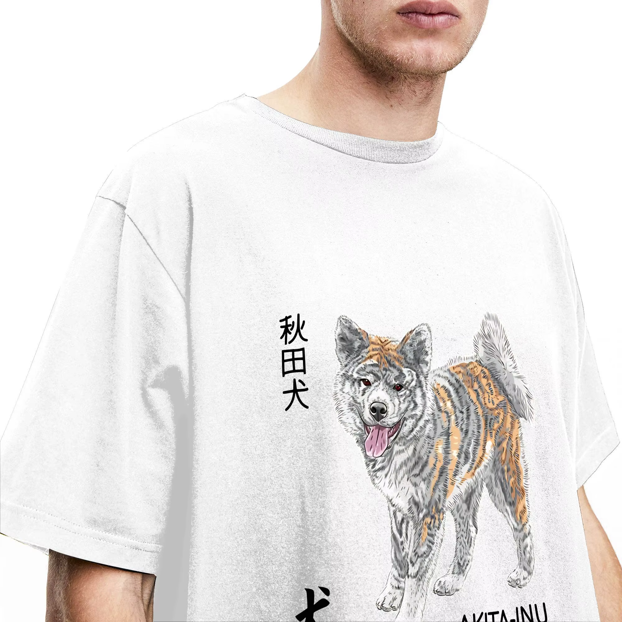 T-shirt d'été en pur coton pour homme, avec chien japonais Akita Inu, décontracté, à manches courtes, Y2K, amusant