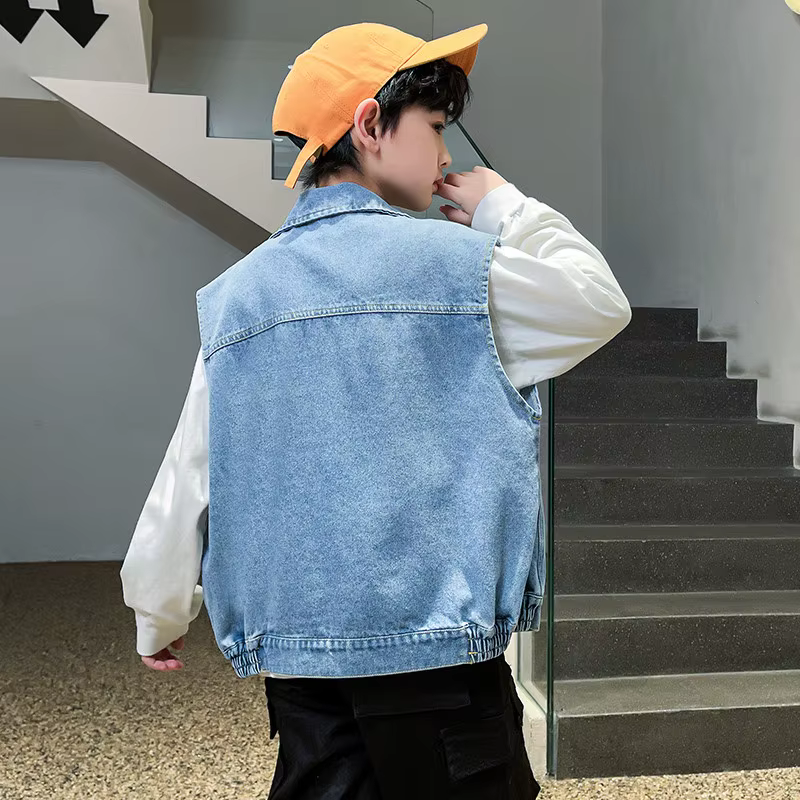 Adolescents garçons bleu Denim gilet enfants vêtements printemps automne décontracté jean sans manches veste