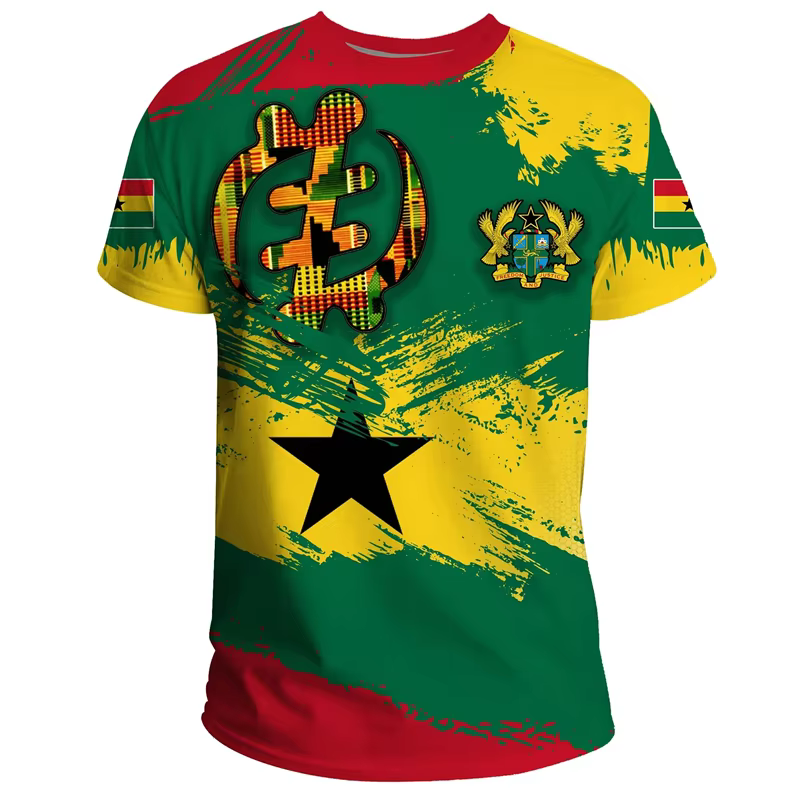T-shirt africain ghanéen imprimé en 3D pour hommes