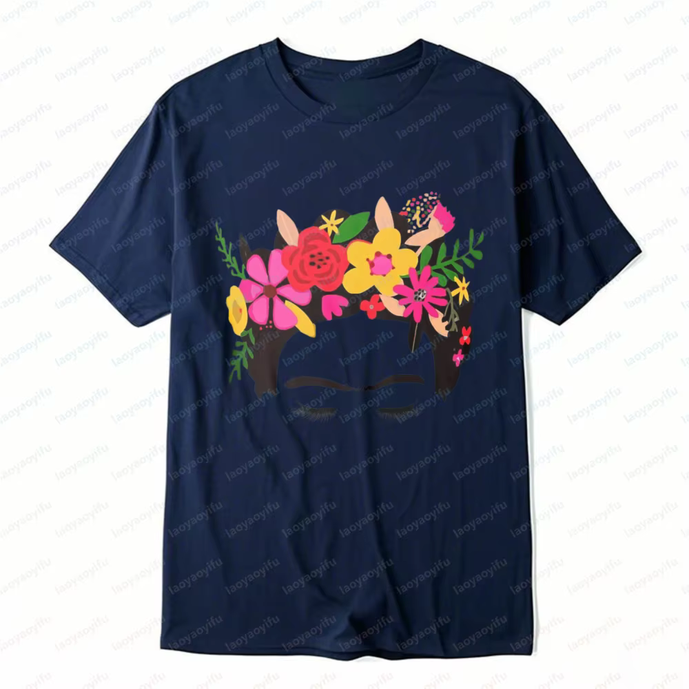 T-shirt graphique Frida Kahlo avec couronne florale pour femme
