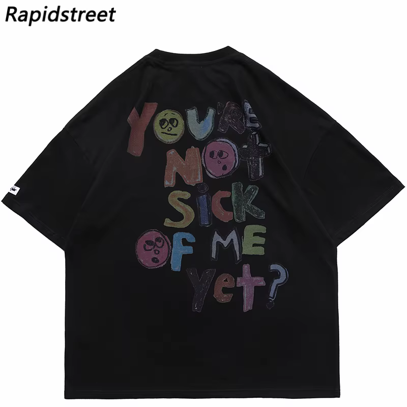 Hommes T-Shirt surdimensionné Hip Hop Streetwear peinture lettre coeur arc-en-ciel anges graphique