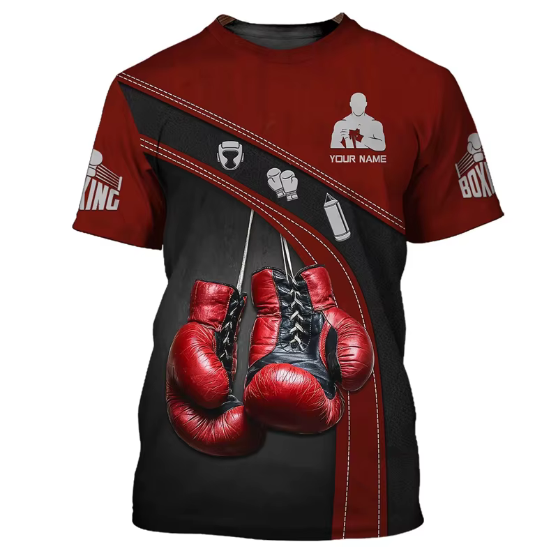 Mode boxe graphique T-shirts pour hommes tendance d'été à manches courtes 3D imprimé sport