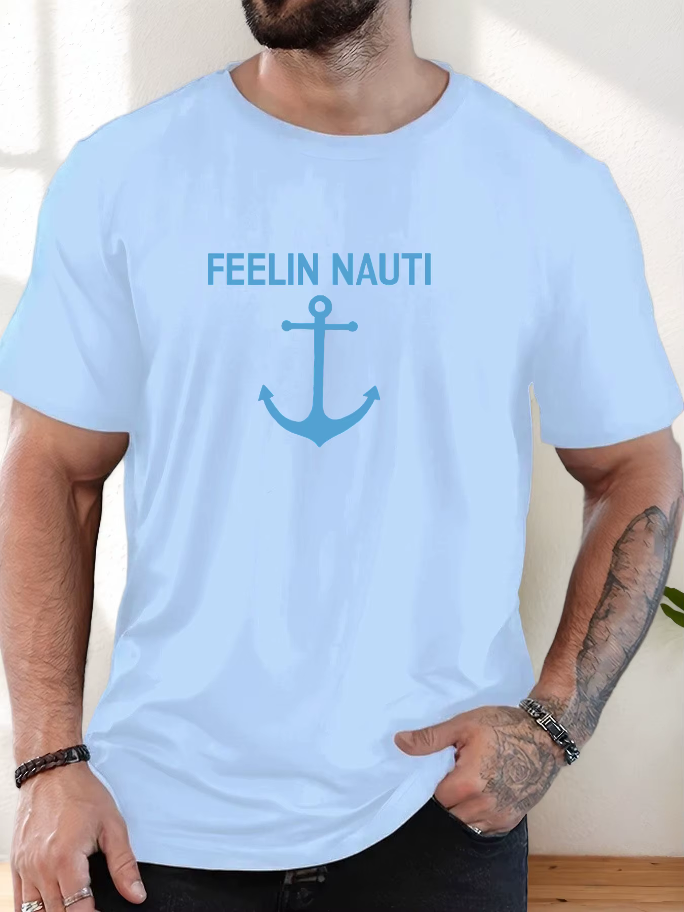 T-shirt court d'été décontracté à col rond pour hommes