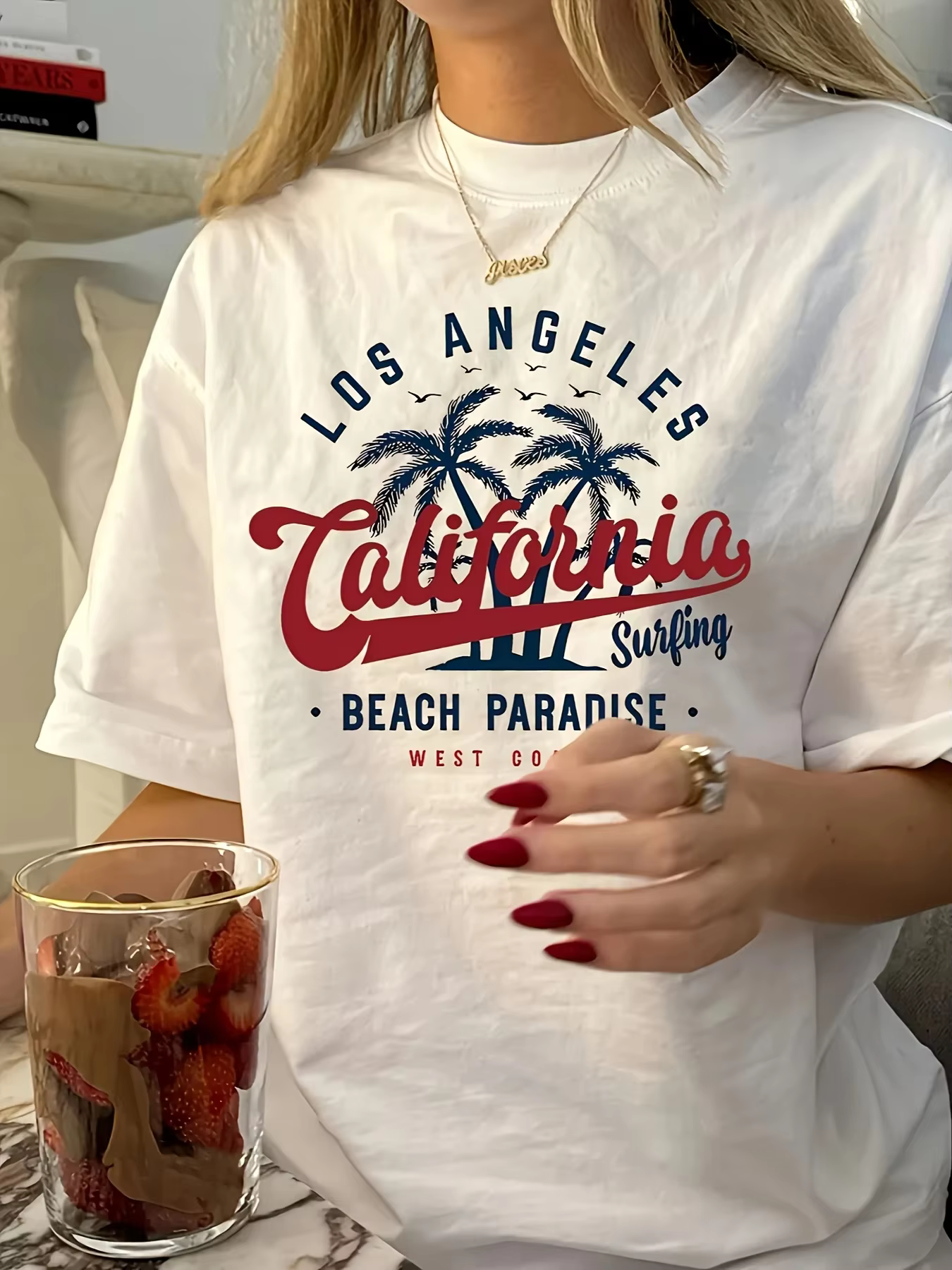 T-shirt d'été 100% coton pour hommes et femmes, imprimé plage de Los Angeles, Californie, décontracté, style surf, convient aussi aux enfants