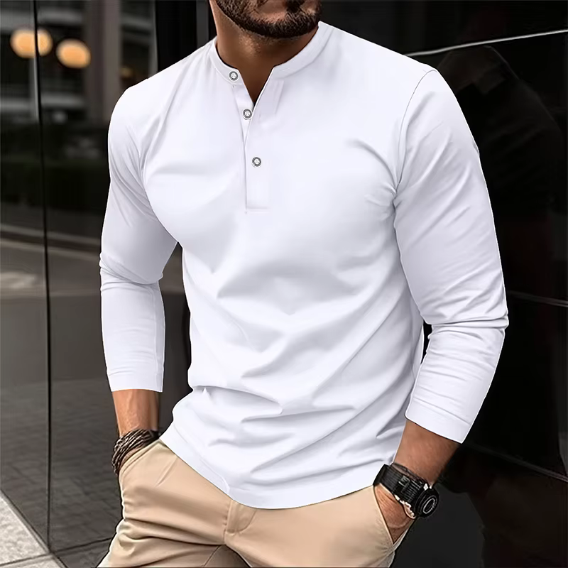 Hommes de Henry Col Manches Longues Polo Chemise