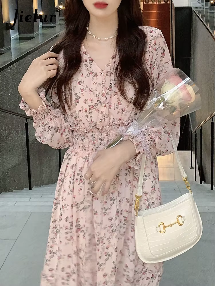 Jielur-Robe Élégante en Mousseline de Soie pour Femme
