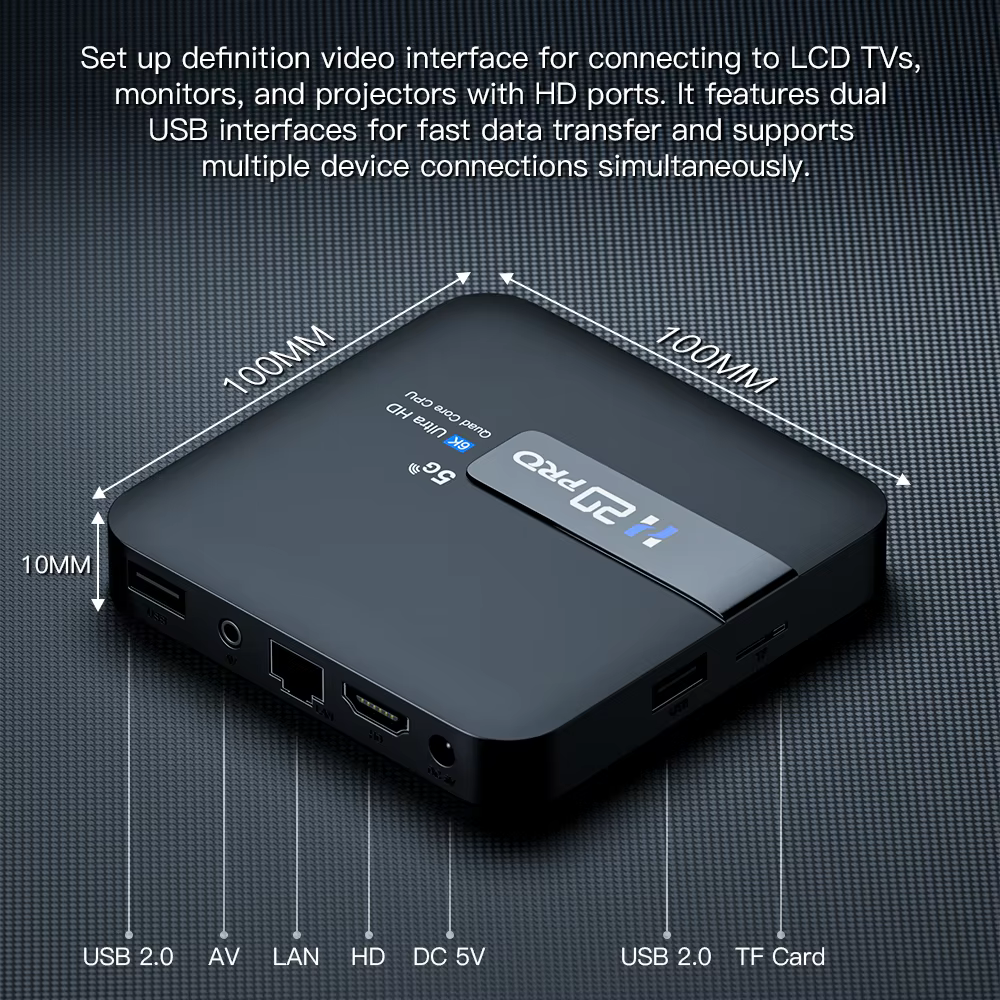 Boîtier TV intelligent TOPSION H20PRO Android 14.0 avec assistant vocal, Wi-Fi 2.4 & 5G, vidéo HD 4K 6K, lecteur multimédia 1080P, décodeur