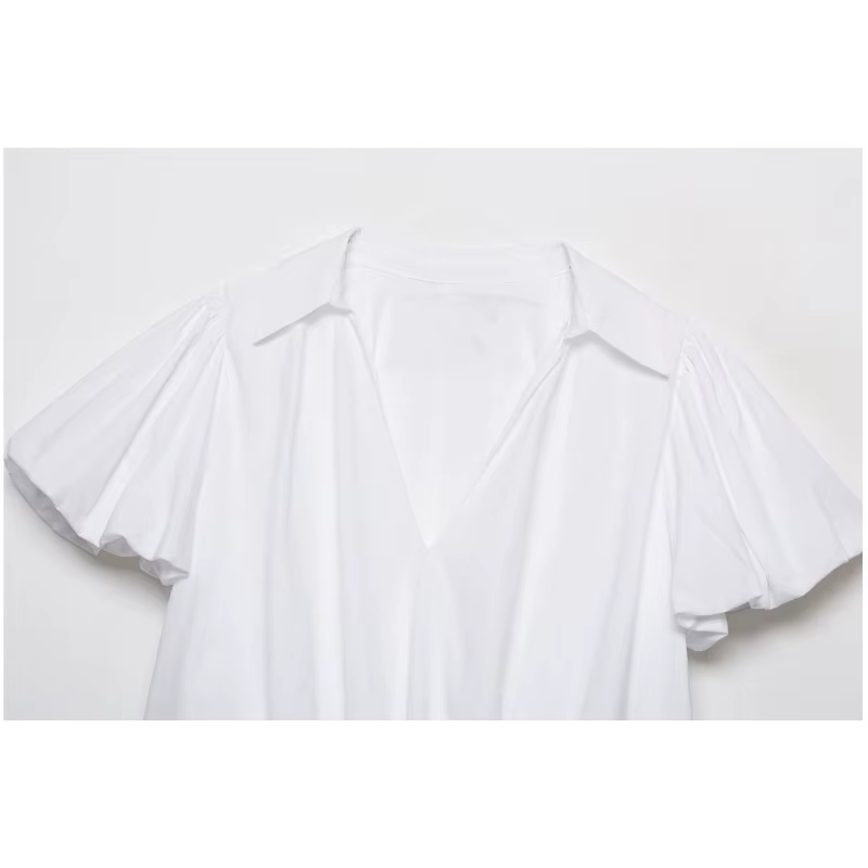 Chemisier ballon pour femme Nouvelle collection Printemps-Été 2026 – Blouse simple à col en V et manches courtes