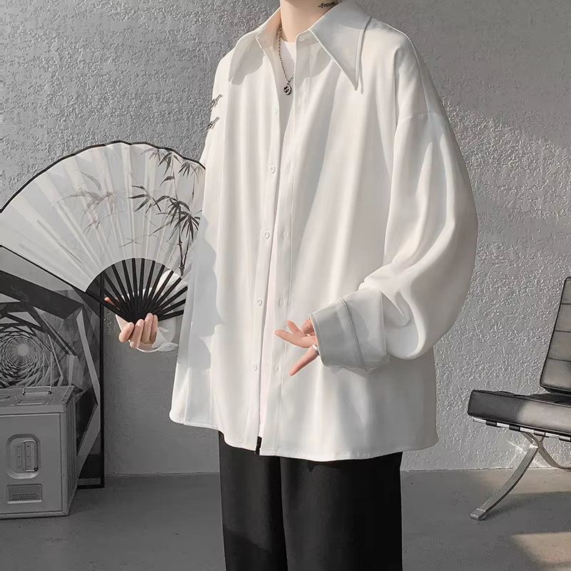 Chemises à manches longues monochromes pour hommes, chemisier surdimensionné décontracté, mode masculine, vêtements simples, grande taille, 5XL-M, printemps, été, haute qualité, 2024
