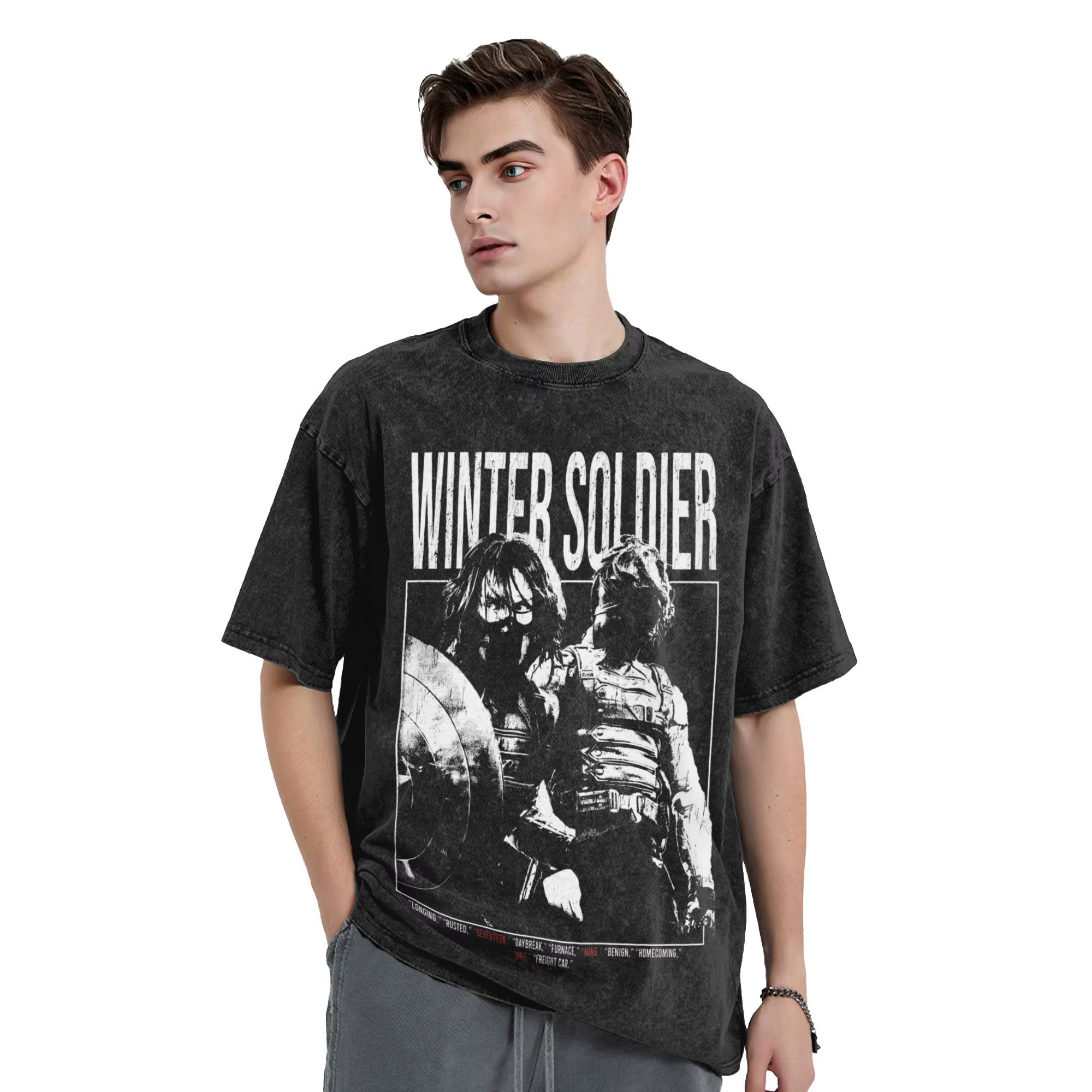 Bucky Barnes Thunderbolts soldat d'hiver Sebastian Stan lavé T-Shirts Streetwear Hip Hop