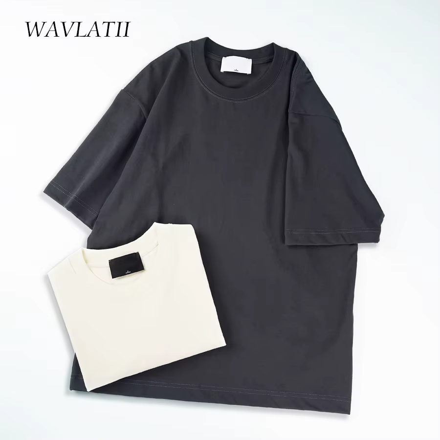 WAVLATII surdimensionné été t-shirts pour femmes hommes marron décontracté femme coréen Streetwear