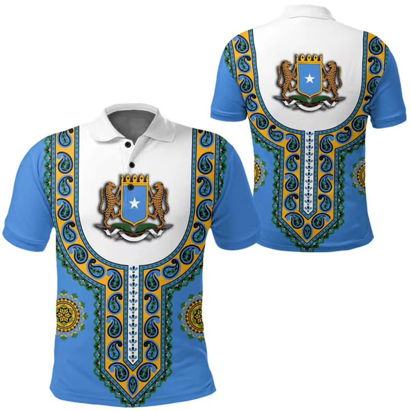 Polo à manches courtes imprimé carte 3D pour hommes
