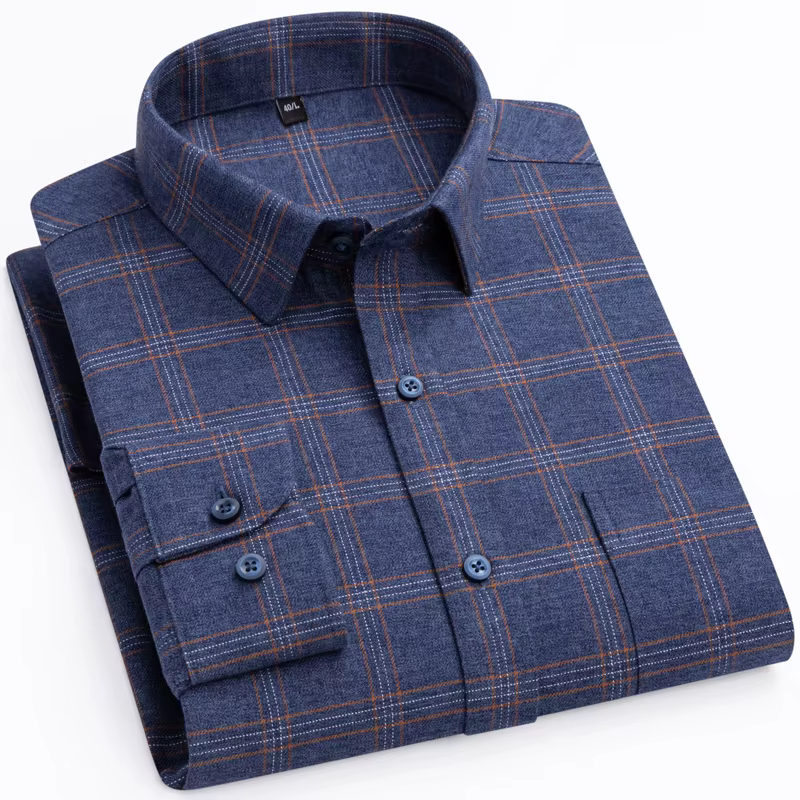 Chemise en coton rapCotton à manches longues Glutnel pour hommes, style anglais, coupe standard décontractée, optique à rayures à carreaux, chemises brossées douces