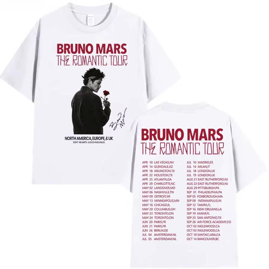 T-shirt Bruno Mars The Romantic Tour pour hommes et femmes