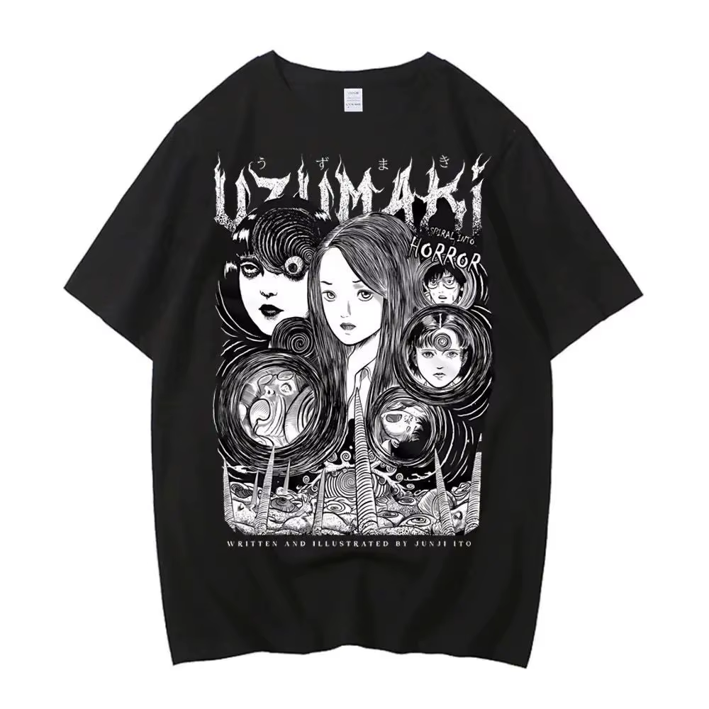Chemise Junji Ito Y2k, vêtements coréens, hauts à imprimé graphique vintage, col rond, t-shirts esthétiques tendance, décontractés, streetwear unisexe