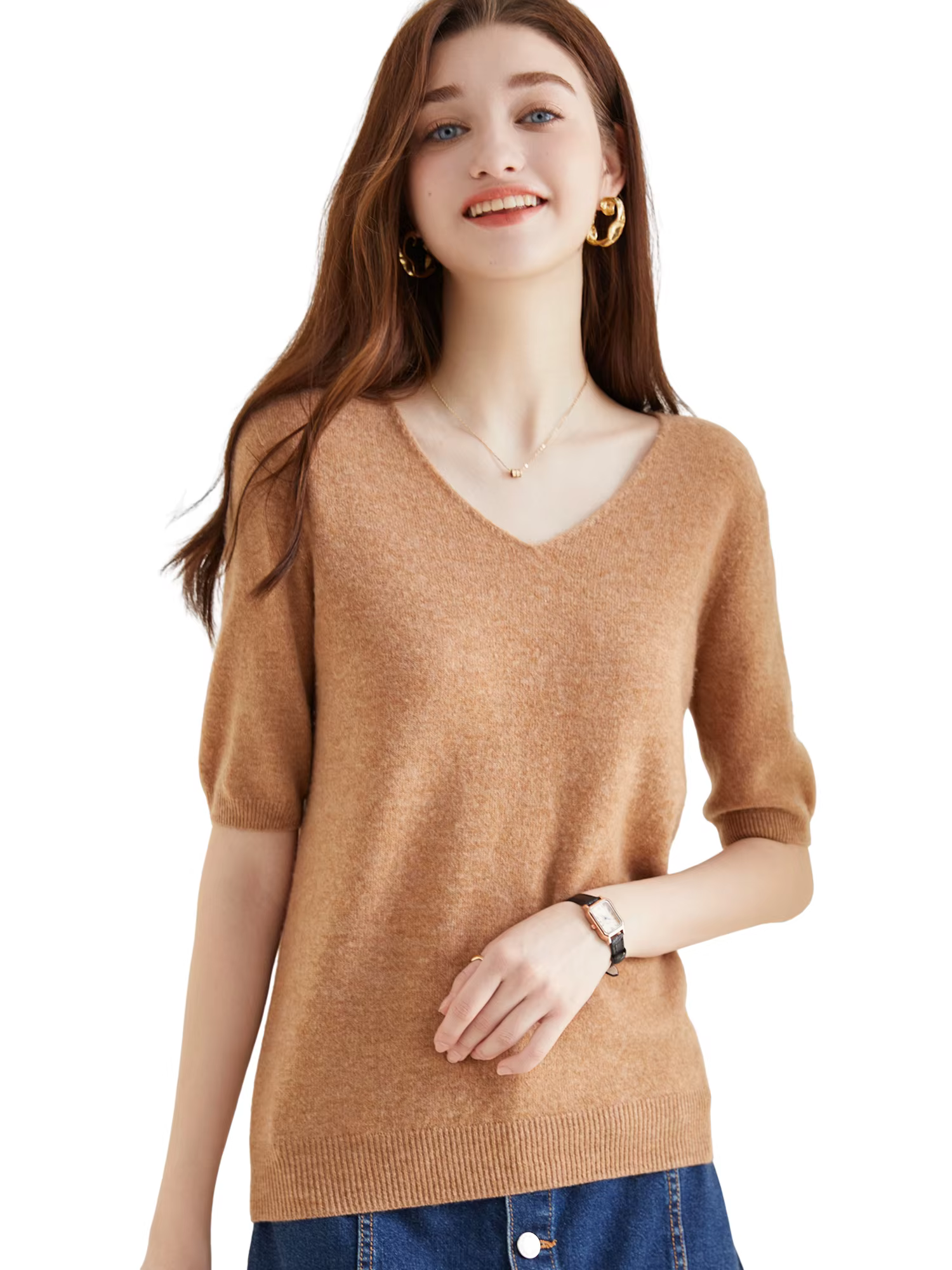 Pull femme 100% laine mérinos pull pour femme pull à manches courtes hauts printemps été col en V doux tricoté femme vêtements
