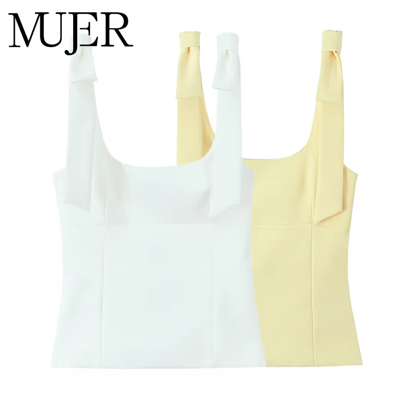 MUJER 2025 Bow haut court femme jaune Sexy