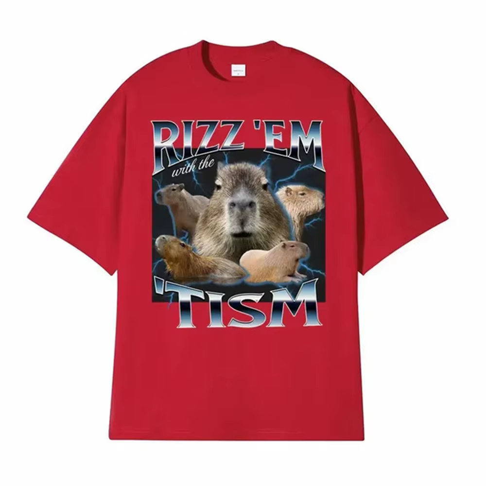 Rizz Em avec le Tisme rétro T-shirt drôle mignon Kawaii Capybara Meme
