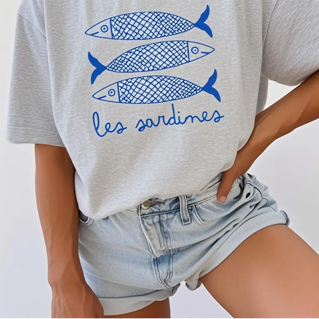 INAWLY Sardine imprimer femmes t-shirt poisson en conserve chemise décontractée tomate fille côtière été
