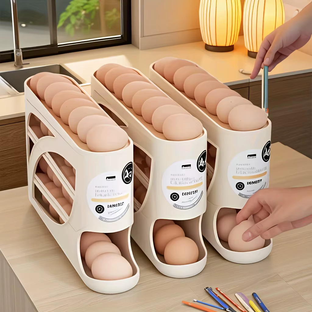 Porte-œufs pour réfrigérateur – Support coulissant à 4 niveaux pour 30 œufs | Organisateur de cuisine peu encombrant | Poignée ergonomique et rails anti-collision