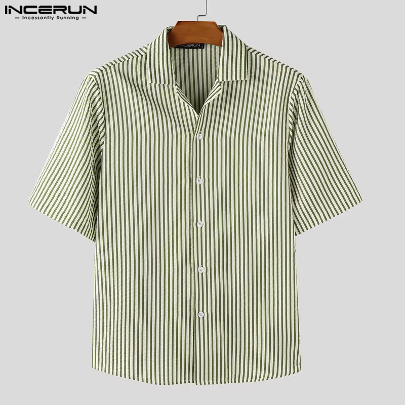 Chemise à rayures mode été hauts à manches courtes INCERUN hommes chemises décontracté Streetwear revers surdimensionné