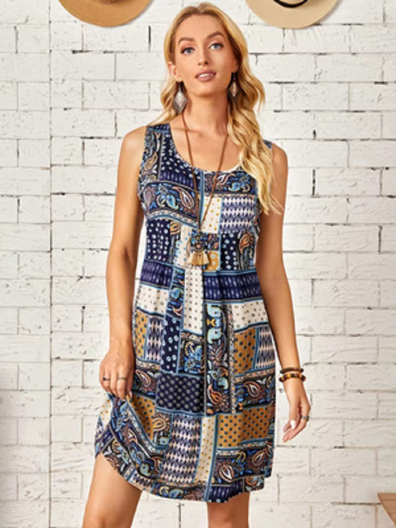 Robe sans manches imprimée style bohème