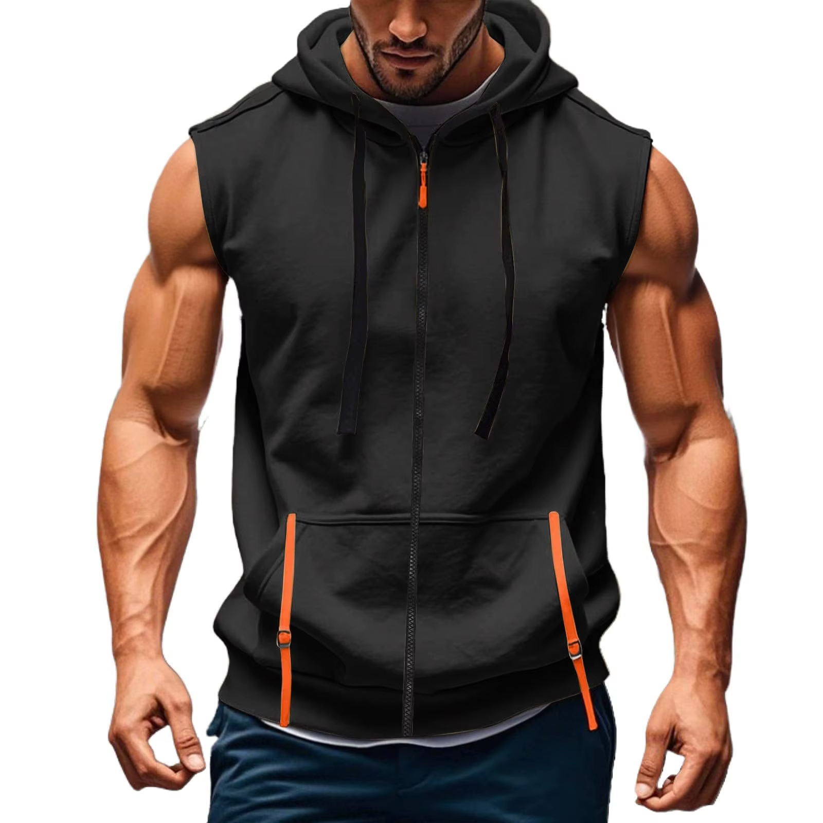 Nouveau Gilet à Capuche Zippé Sans Manches pour Homme 2026 – Débardeur Décontracté de Sport et de Gym avec Poches –