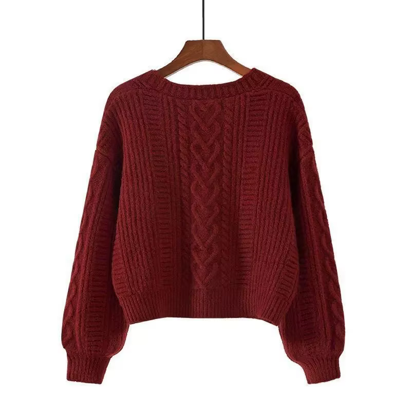 Cardigan court à manches longues et col en v pour femme