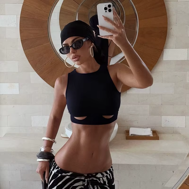 Haut transparent sexy sans manches pour femme