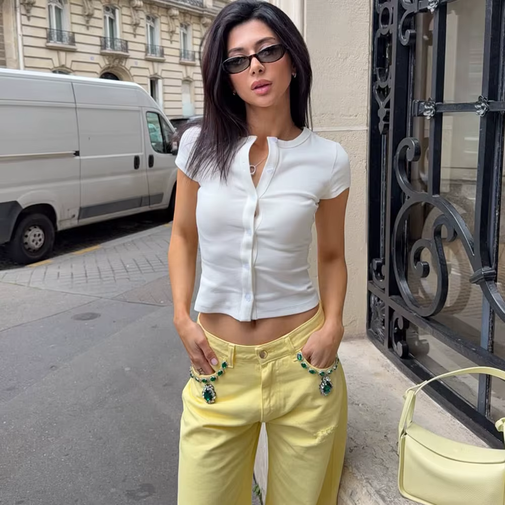 Nouveau T-shirt Tuularose pour femme – Haut décontracté uni à col rond et coupe ajustée